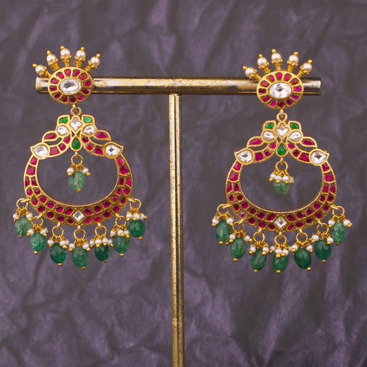 Pearl Studded Bridal Jadau Kundan Chandbali Earringsi