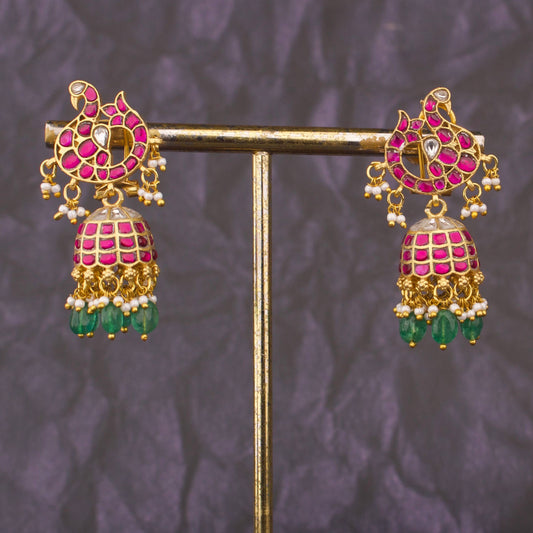Elegant Peacock Studded Jadau Kundan Jhumka Earrings