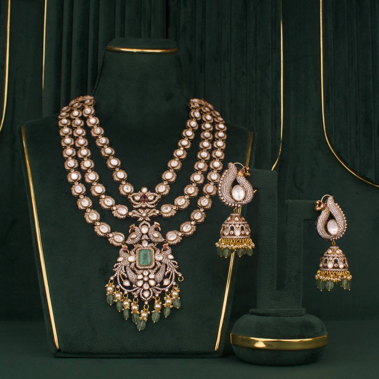 Bridal Moissanite Polki Layered Haram With Matching Earrings