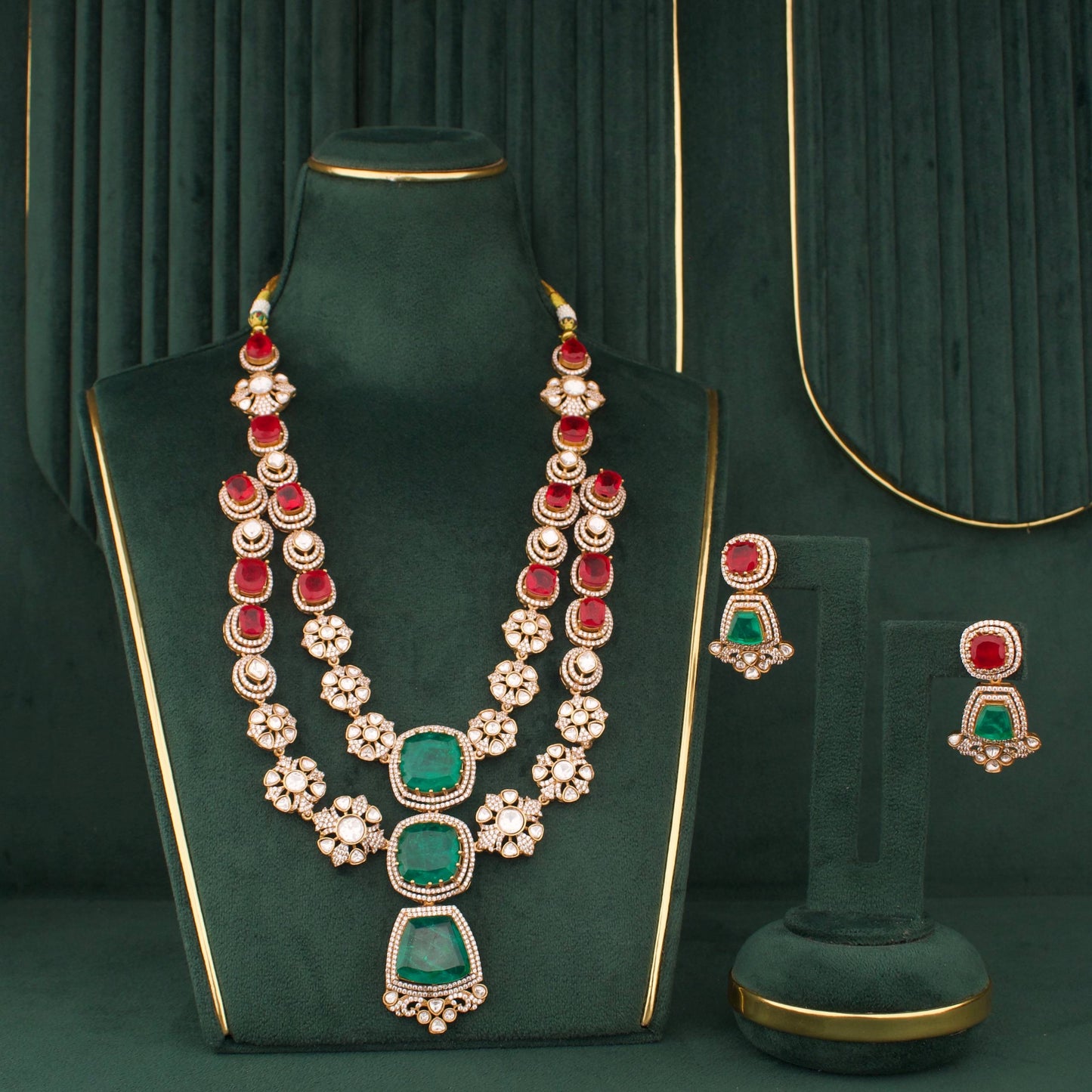 Designer Victorian Double Layer Necklace Set With Earrings