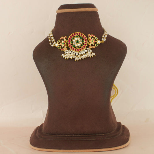 Dazzling Floral Design Jadau Kundan Beads Choker with Beads