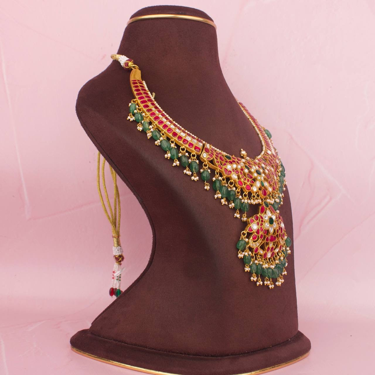 Exclusive Gold Inspired Jadau Kundan Necklace With Beads & Pearl Hanging