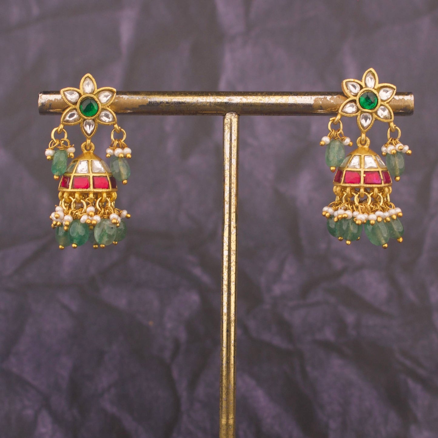 Phool Design Jadau Kundan Jhumki Earrings