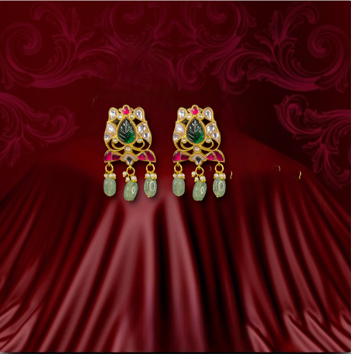 Leaf inspired Jadau Kundan Stud earrings