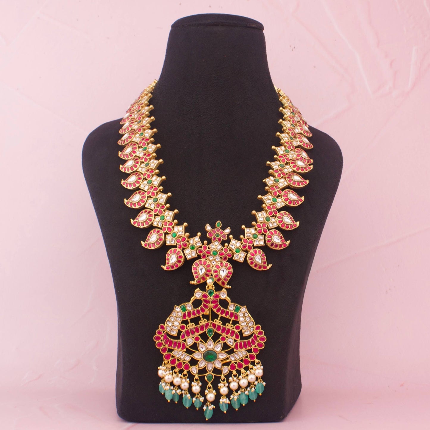 Heritage Bridal Jadau Kundan Long Haram With Mango Design And Pendant