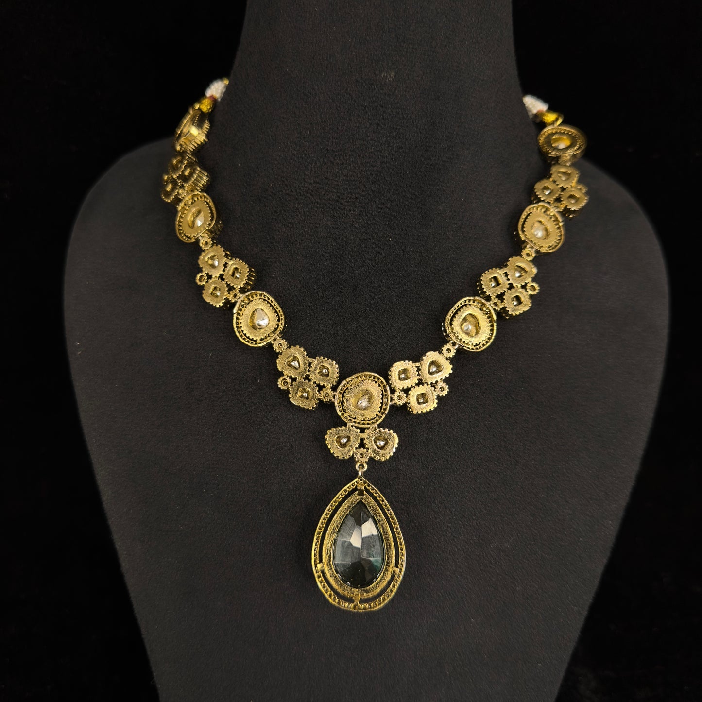 Timeless Polki Victorian Necklace Set with Emerald Drop