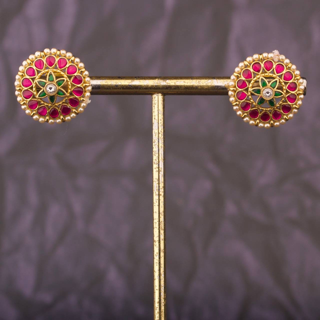 Floral Pearl Jadau Kundan Studs