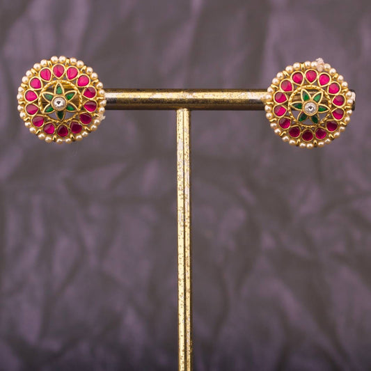 Floral Pearl Jadau Kundan Studs