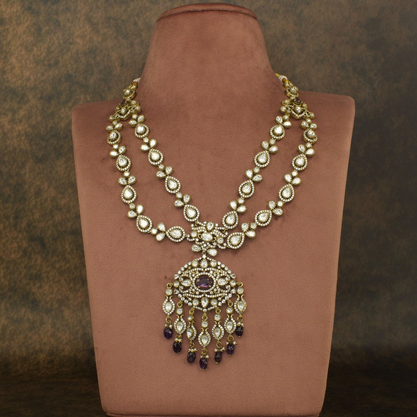 Opulent Charm: Victorian Polki Short Necklace Set with High quality Victorian finishing 