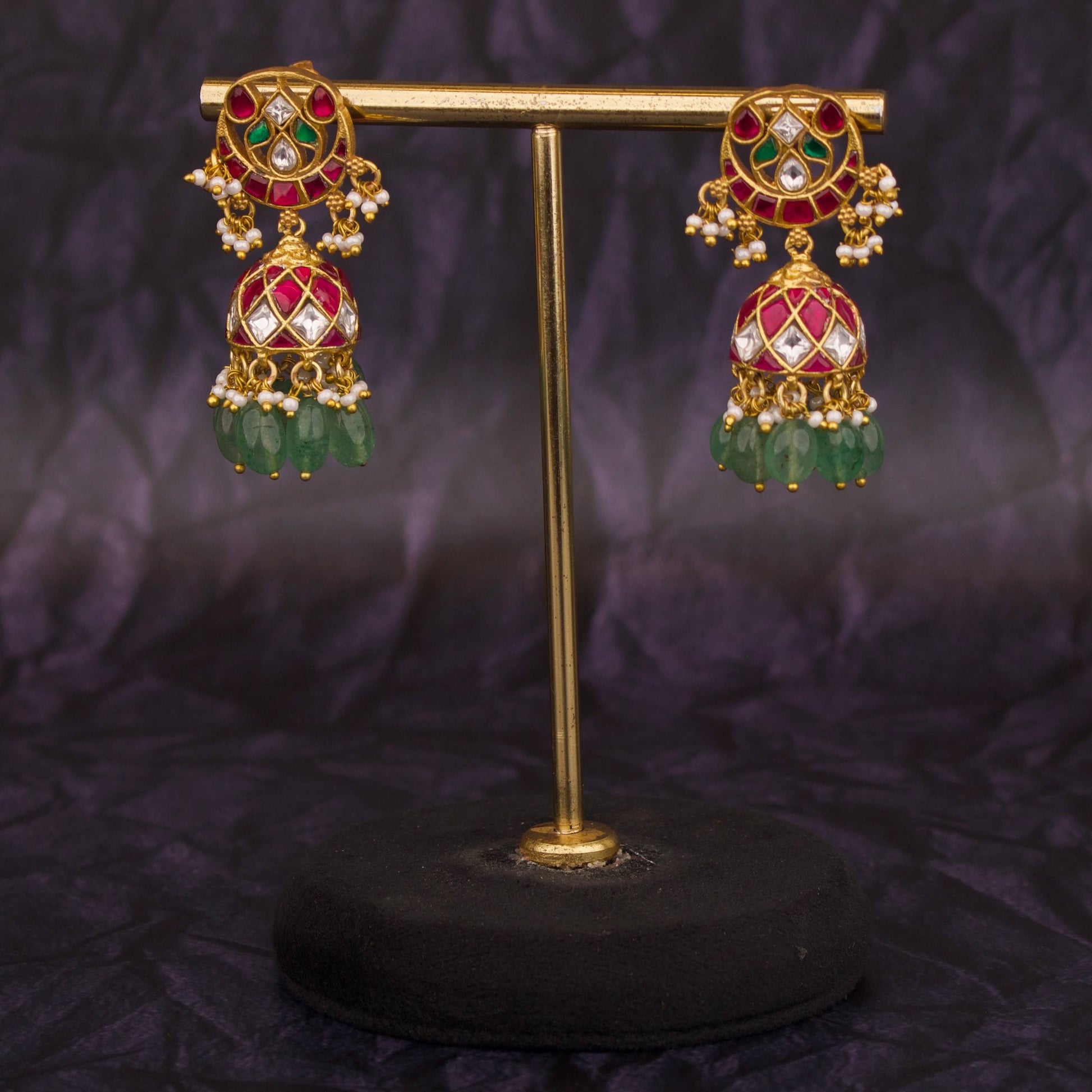 Chand Shaped Jadau Kundan Jhumki Earrings