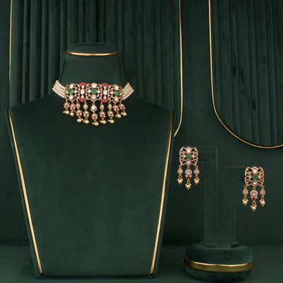Stylish Polki Jadau Kundan Choker With Swarovski Pearls - Handcrafted Indian Bridal Jewelry by Dulhan Jewels