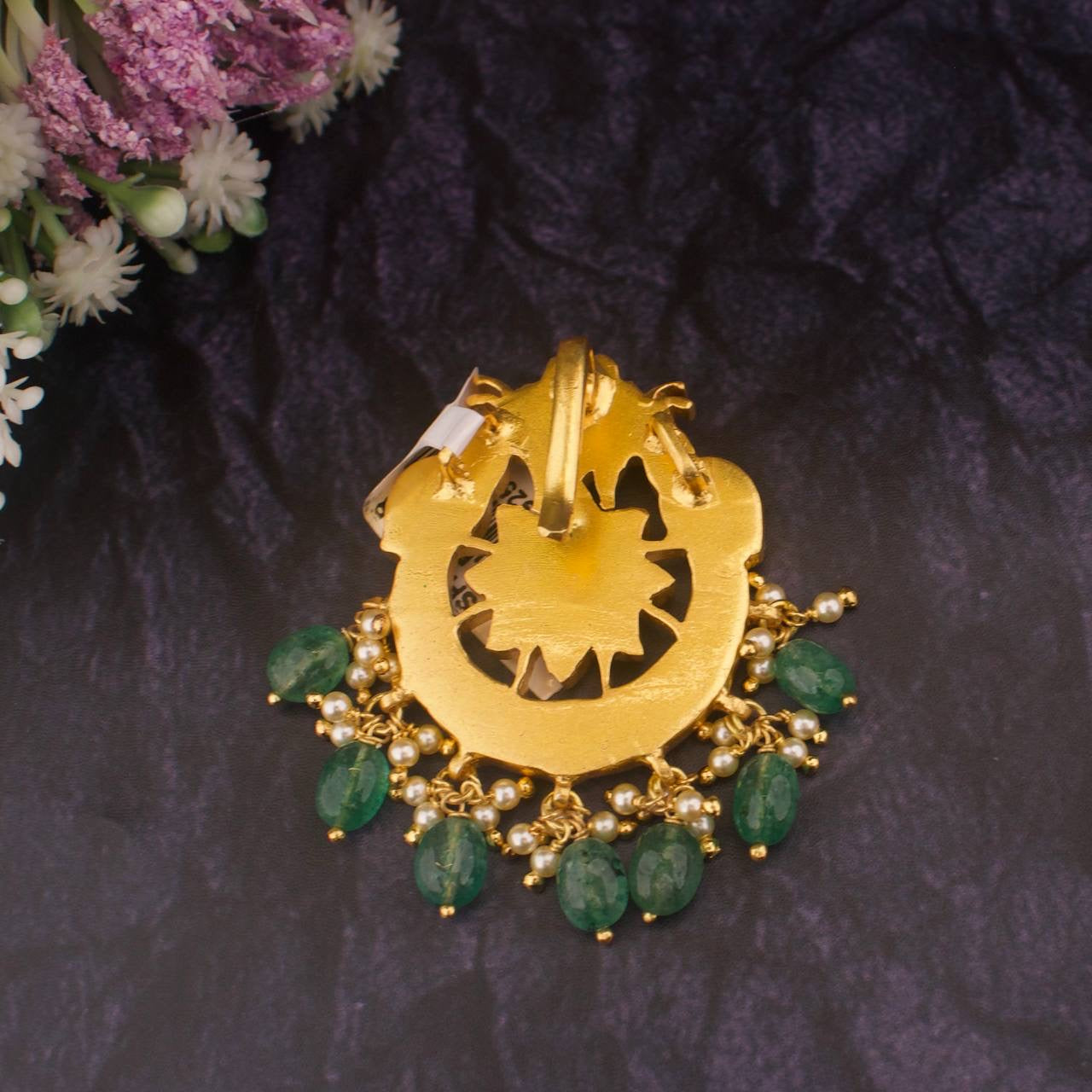 Floral Peaock Design Jadau Kundan Pendant In Pure 925 Silver & Gold Plating