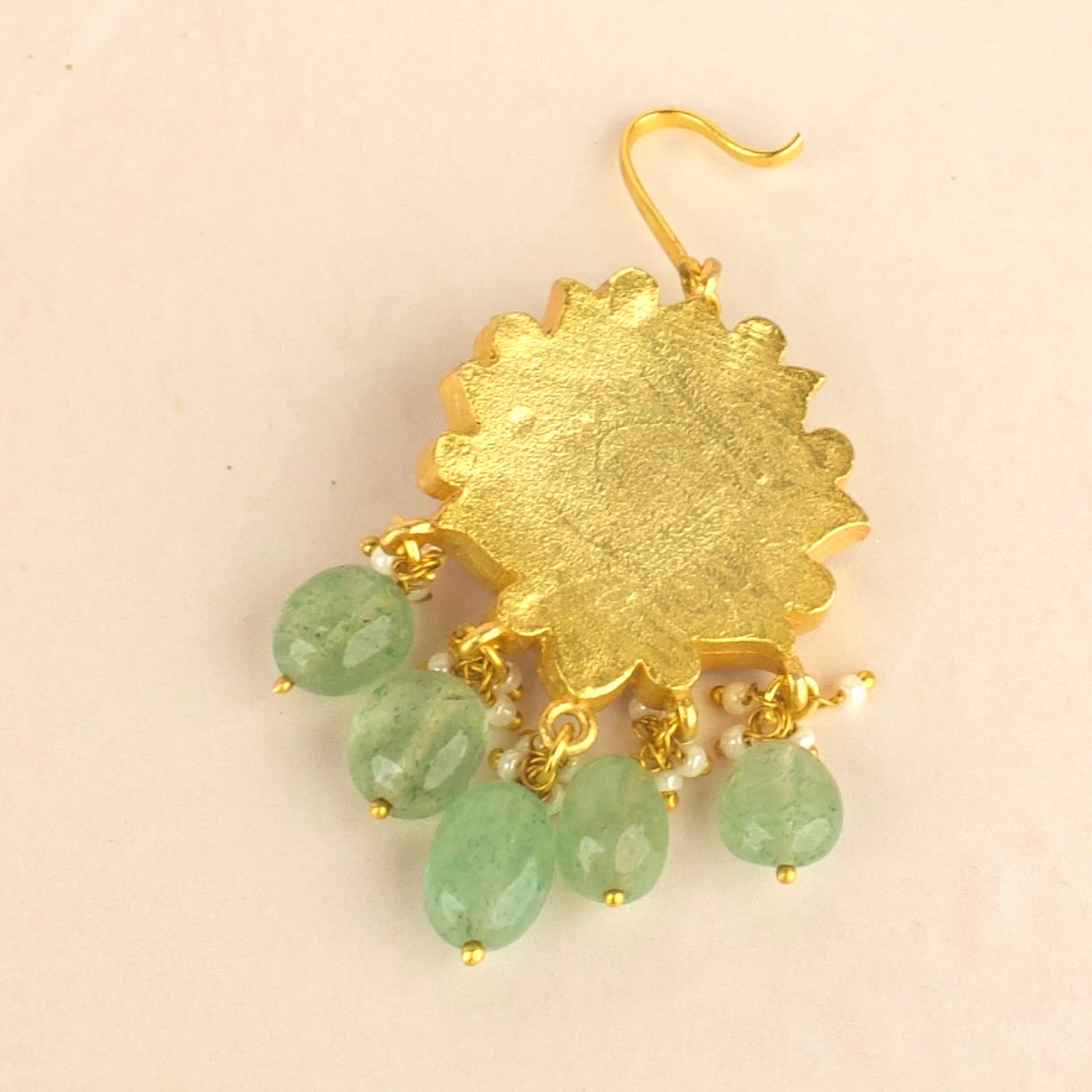 Exclusive Design Jadau Kundan Short Maang Tikka with Green Beads