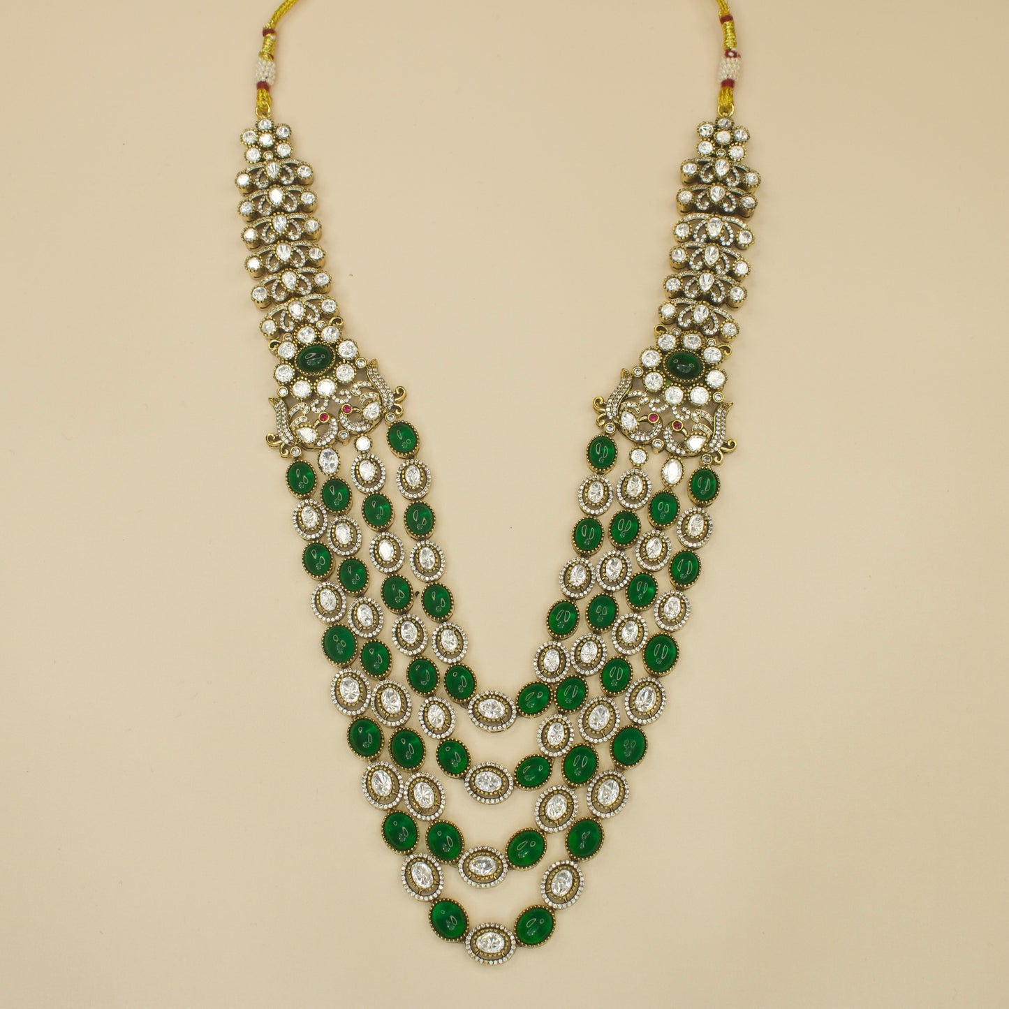 Classic Victorian Layered Necklace Set with peacock motifs