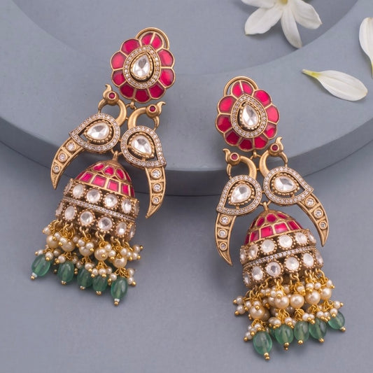 Bridal Polki Victorian Jhumka with Guttapusalu Hangings
