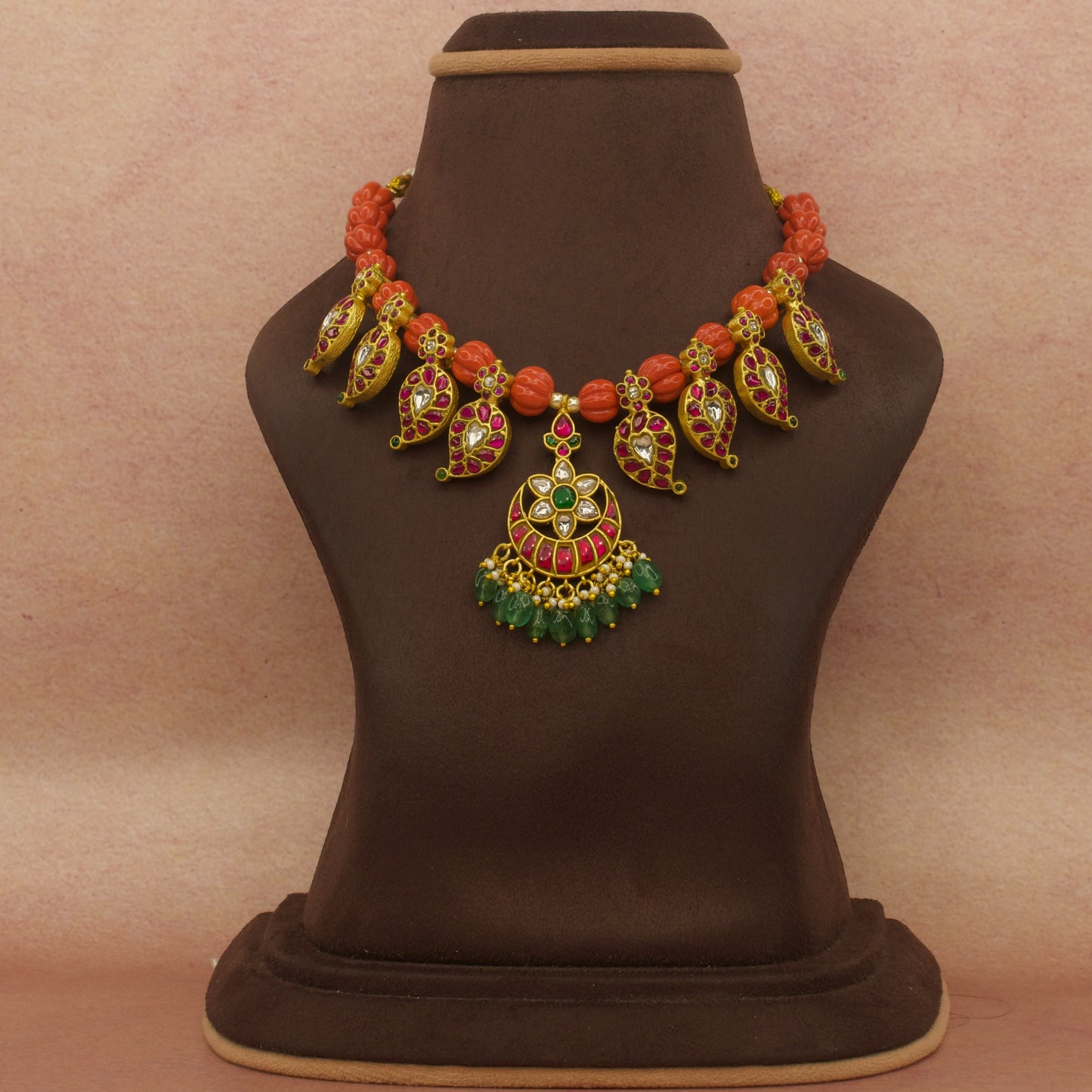 Coral chain with jadau kundan lockets