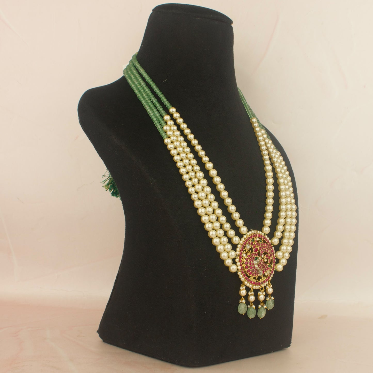 Lavish Peacock Design Jadau Kundan Beads Mala