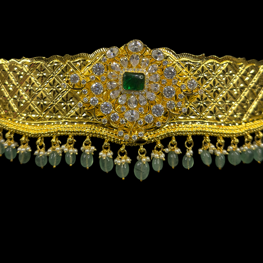 Gold Plated Bridal Hip Belt/Vaddanam with moissanite pendant