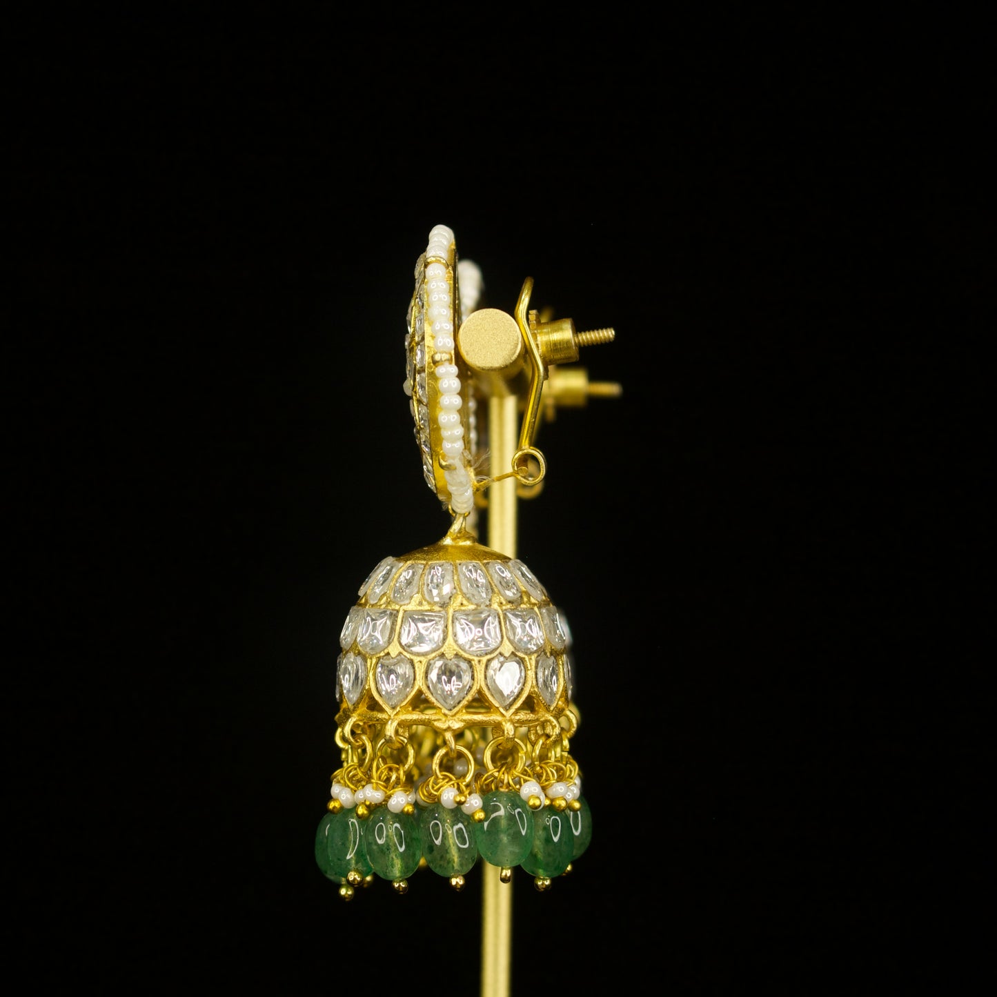 Graceful Blossom Jadau Kundan Jhumkas with Emerald Beads