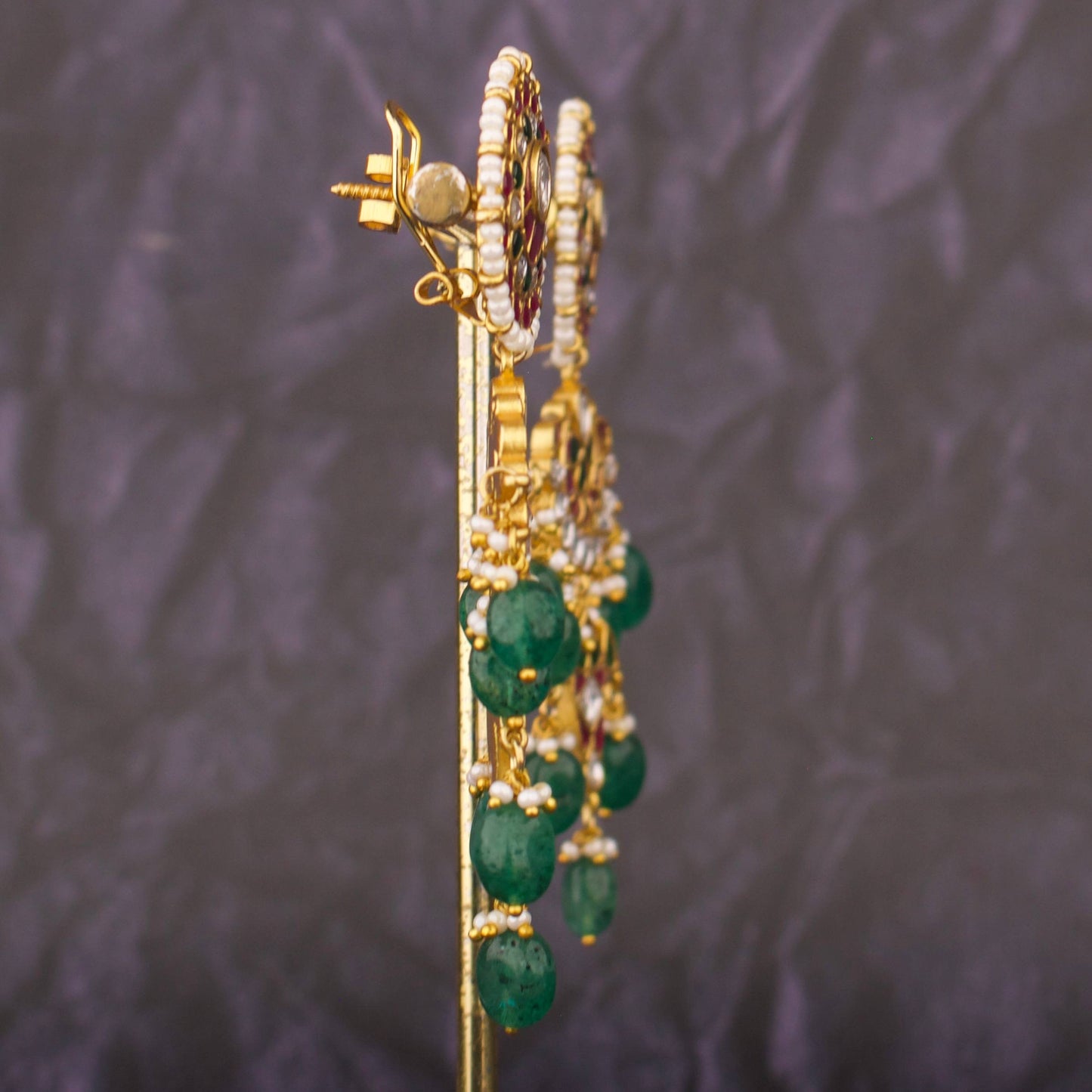 Opulent Jadau Kundan Earrings With Intricate Floral Design