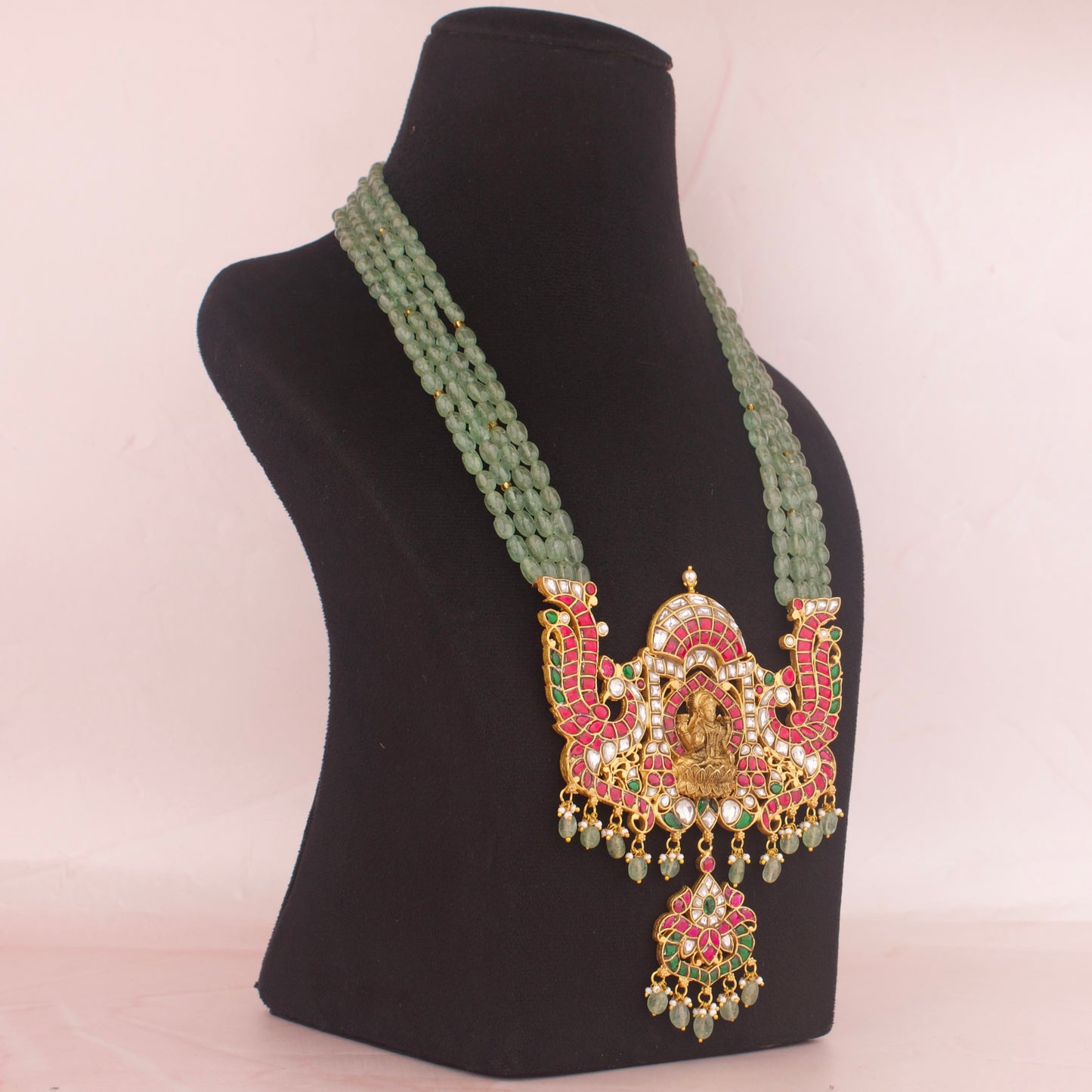 Divine Lakshmi Devi Jadau Kundan Bridal Beads Haram - DULHAN JEWELS