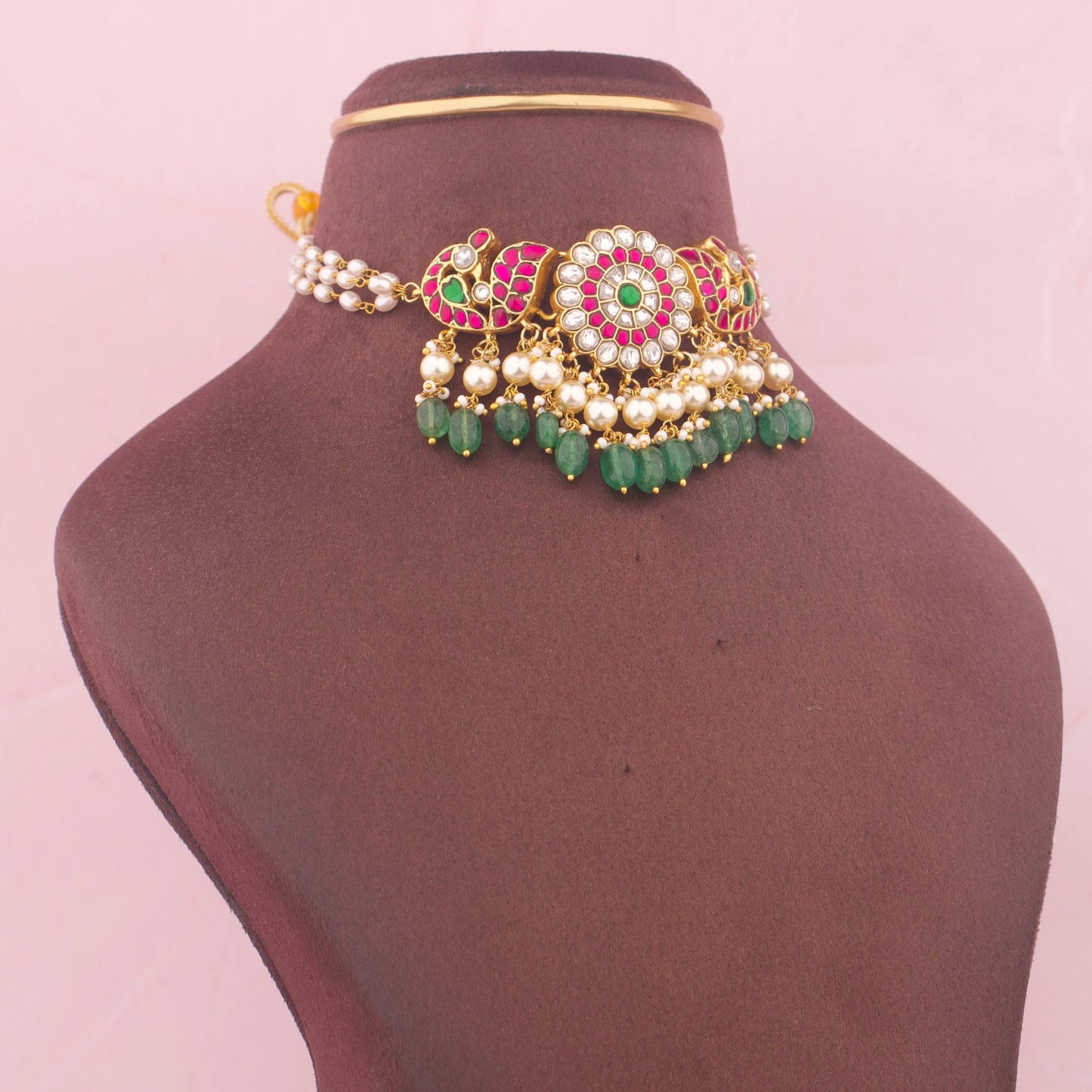 Elegant Jadau Kundan Choker With Pearl Hangings