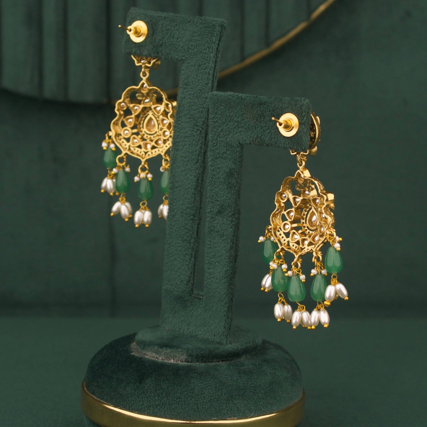 Bridal Necklace Set With Green Beads And Matching Earrings