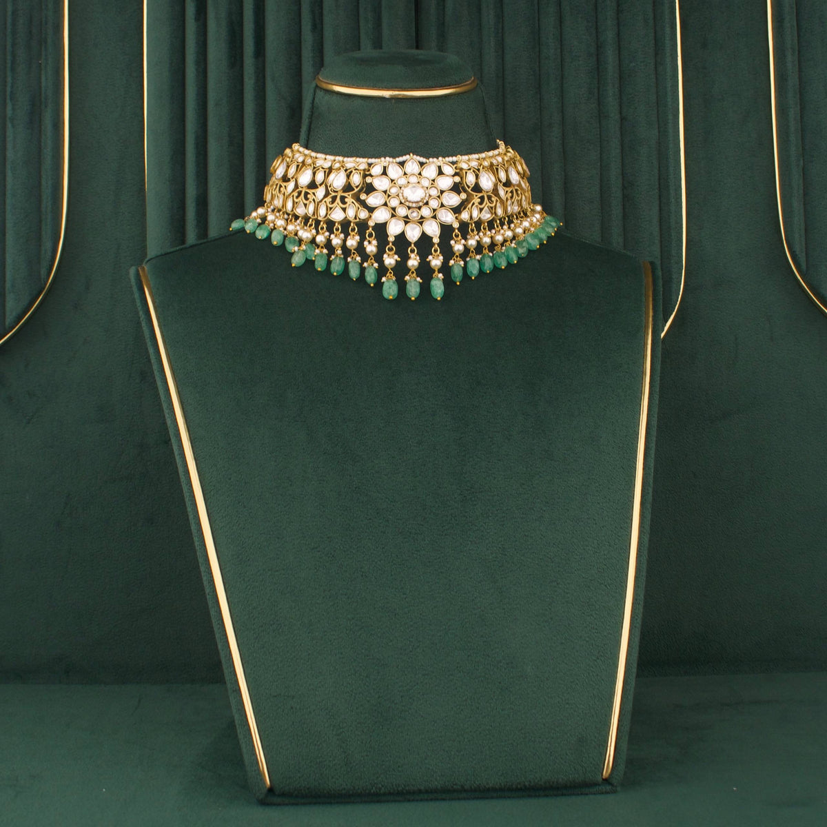 Victorian Polki Choker Set With Matching Earrings