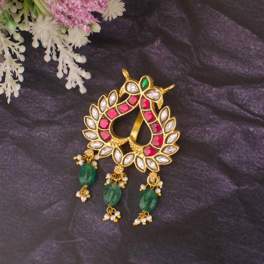 Majestic Jadau Kundan Pendant with Peacock Design