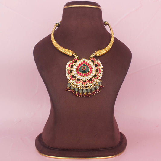 Grand Chand Shaped Jadau Kundan Kanti Necklace