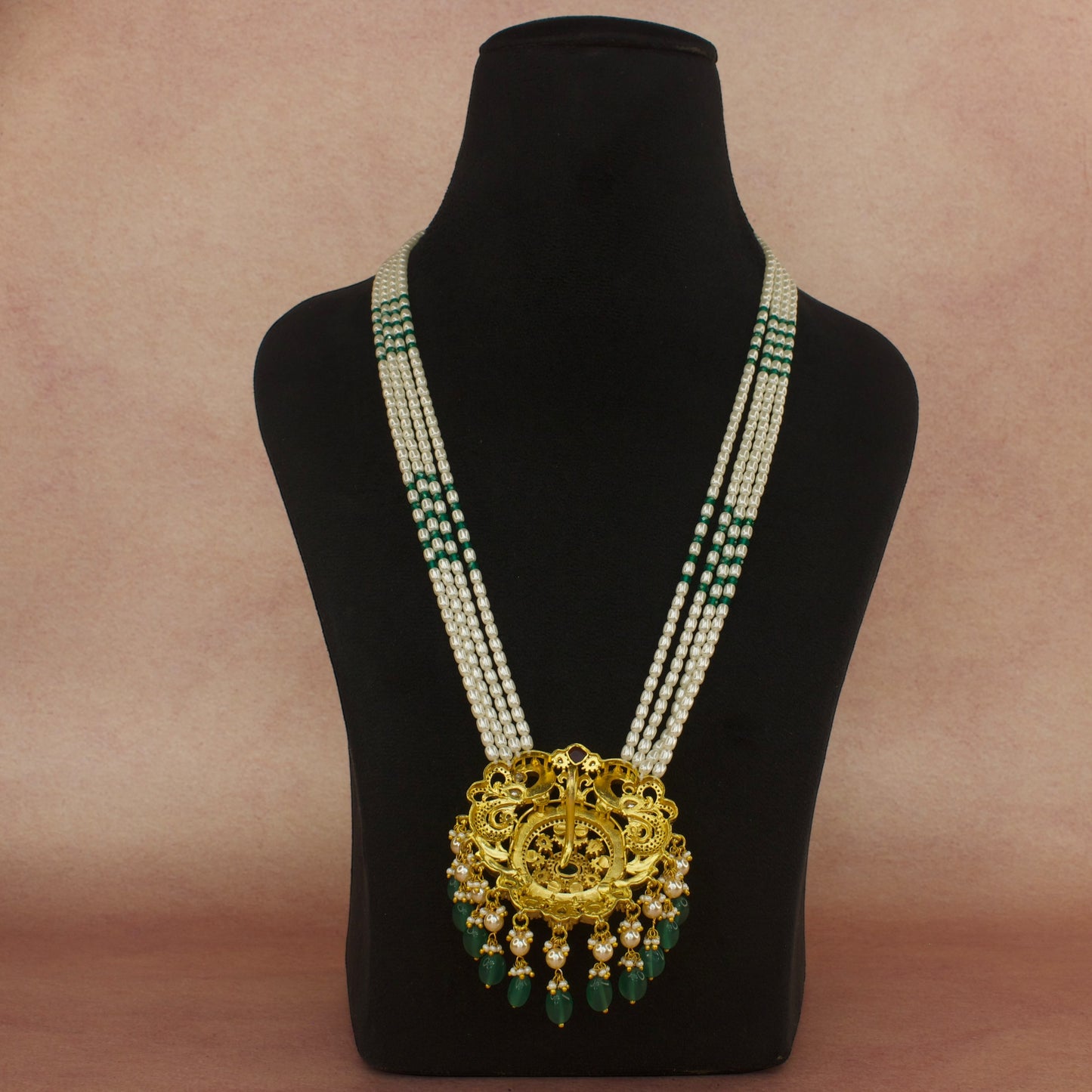 Regal Splendor: Jadau Kundan Pearl Necklace Set with 22k Gold plating