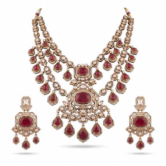 Bridal Victorian Finish Polki Necklace With Matching Earrings