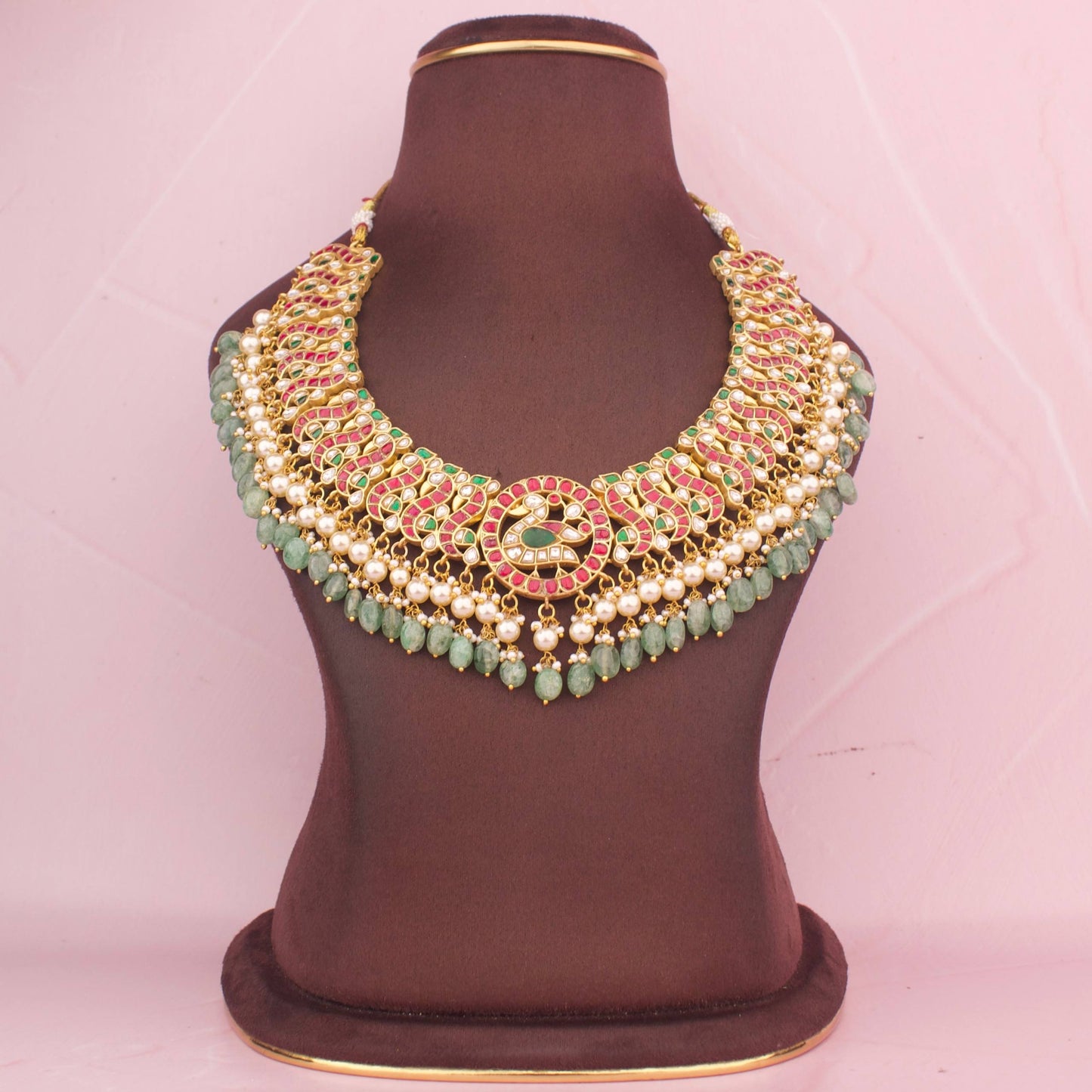 Bridal Jadau Kundan Necklace With Pearl & Bead Hanging