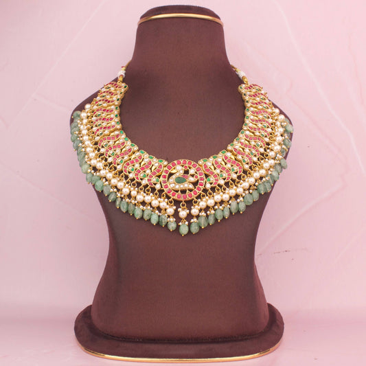 Bridal Jadau Kundan Necklace With Pearl & Bead Hanging