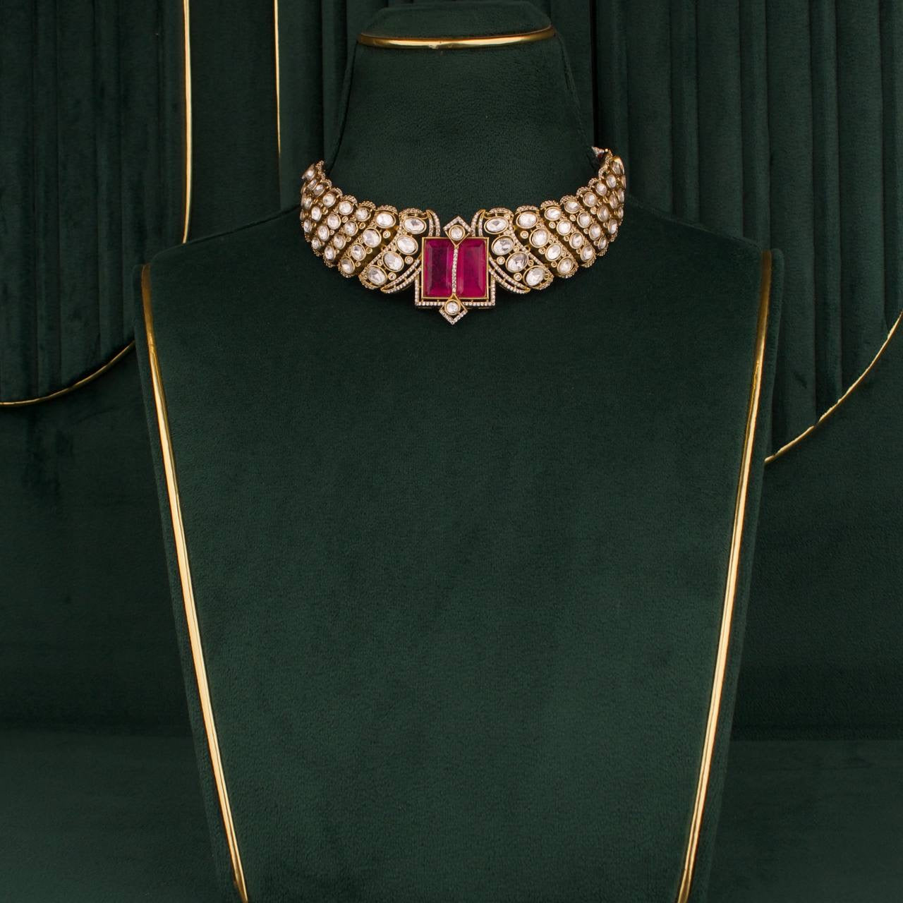 Premium Victorian Choker Set With Matching Earrings