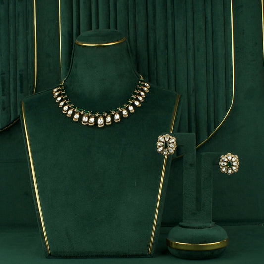 Sleek Emerald Ruby Polki Necklace Set