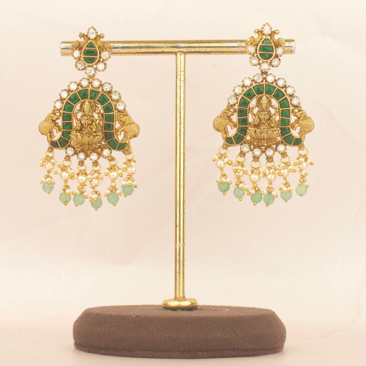 Timeless Divine Laksmi Devi and Elephant Design Jadau Kundan Short Necklace Antique Necklace