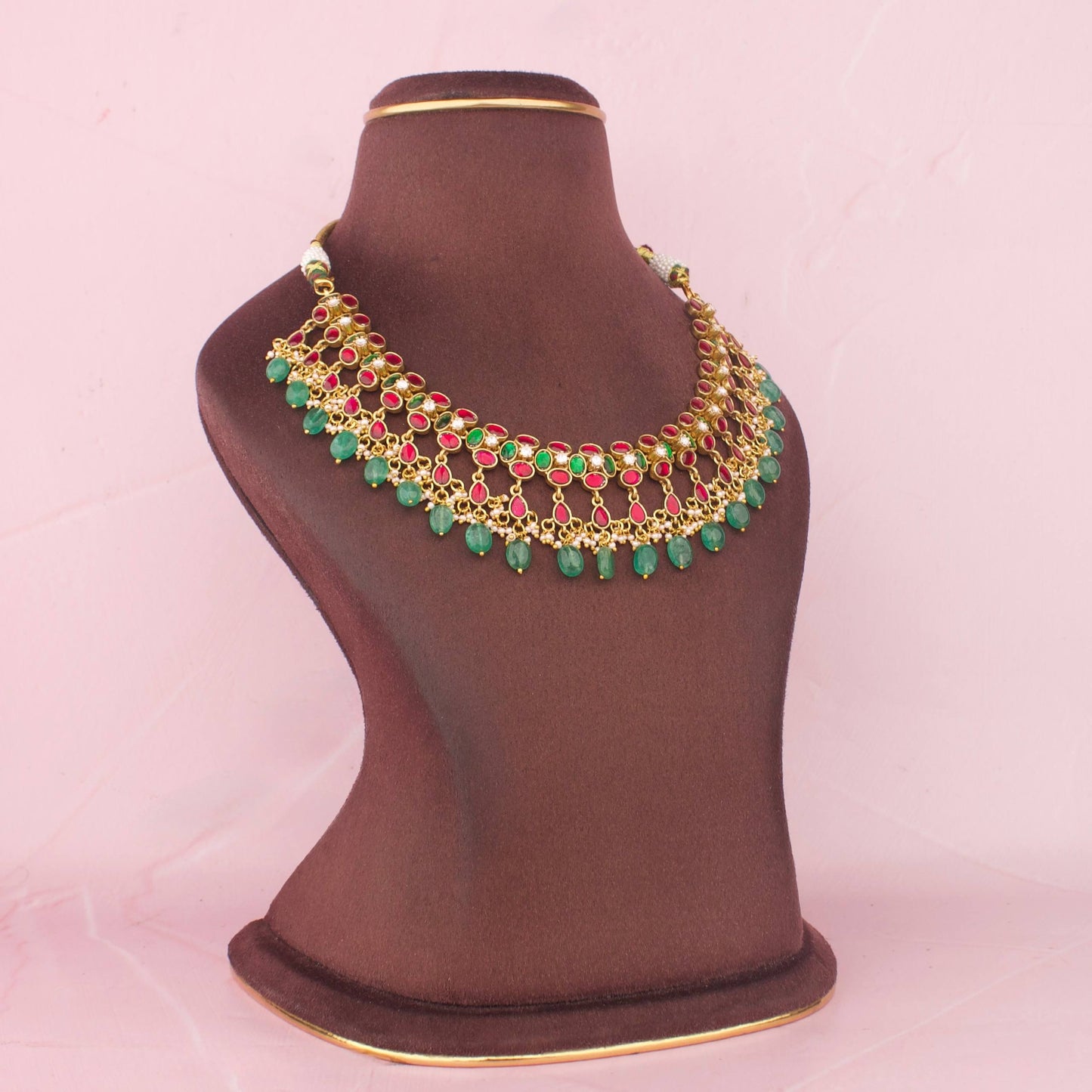 Ethnic Jadau Kundan Necklace Set With Layered Design And Jhumkas