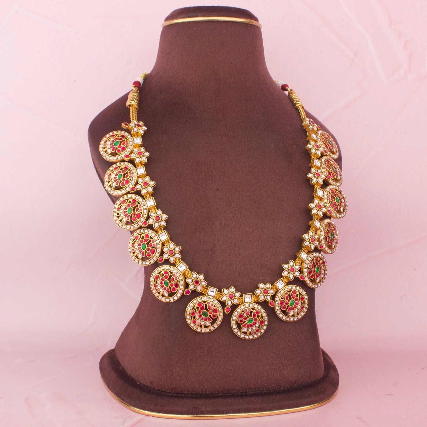 Elegant Jadau Kundan Bottumala Necklace With Floral Design