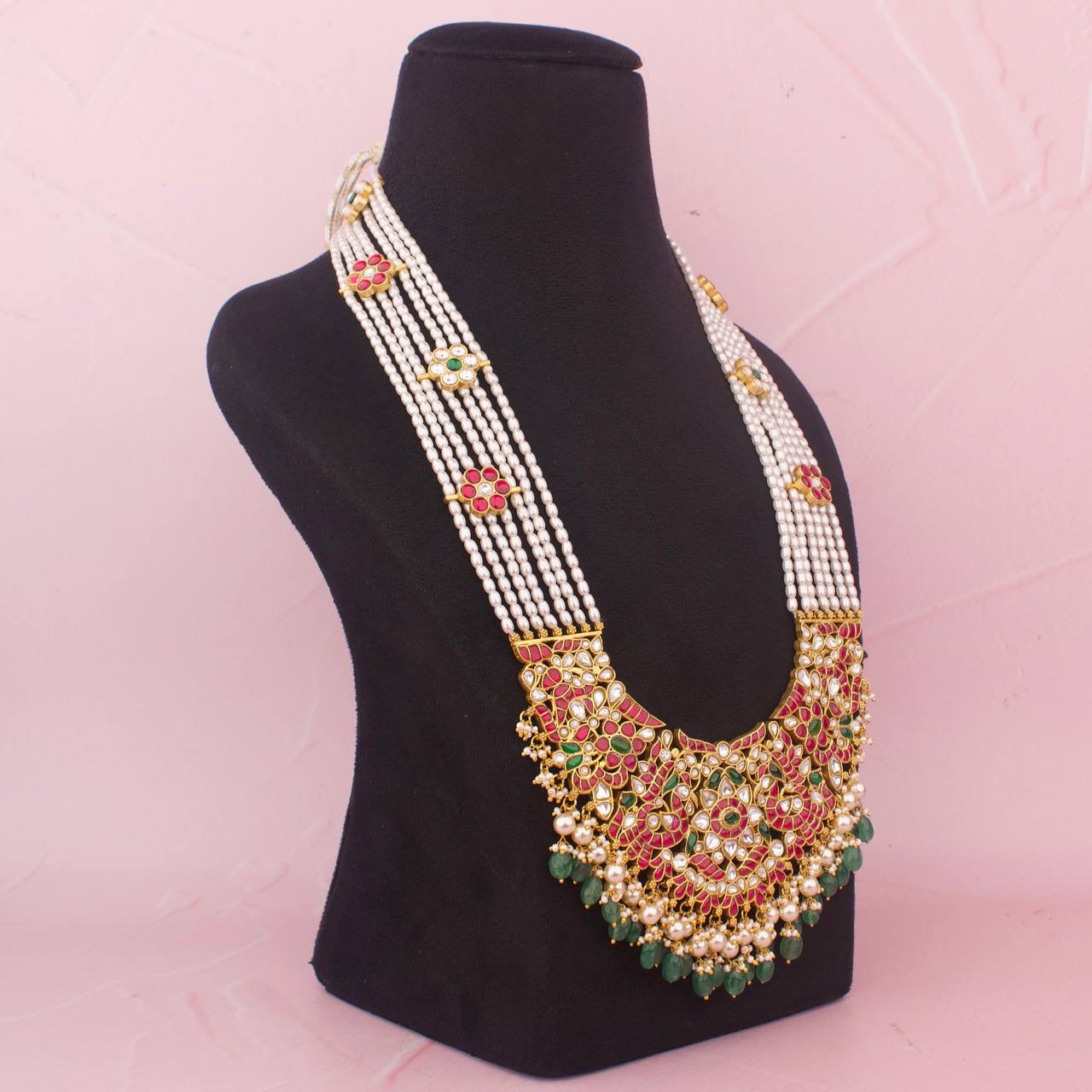 Traditional Long Jadau Kundan Bridal Haram With Kundan SIde Lockets