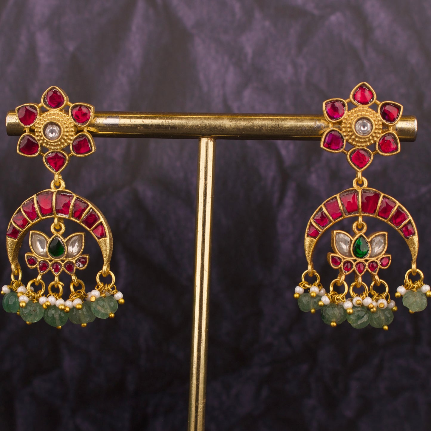 Unique Jadau kundan Chand Bali Hanging Earrings - DULHAN JEWELS