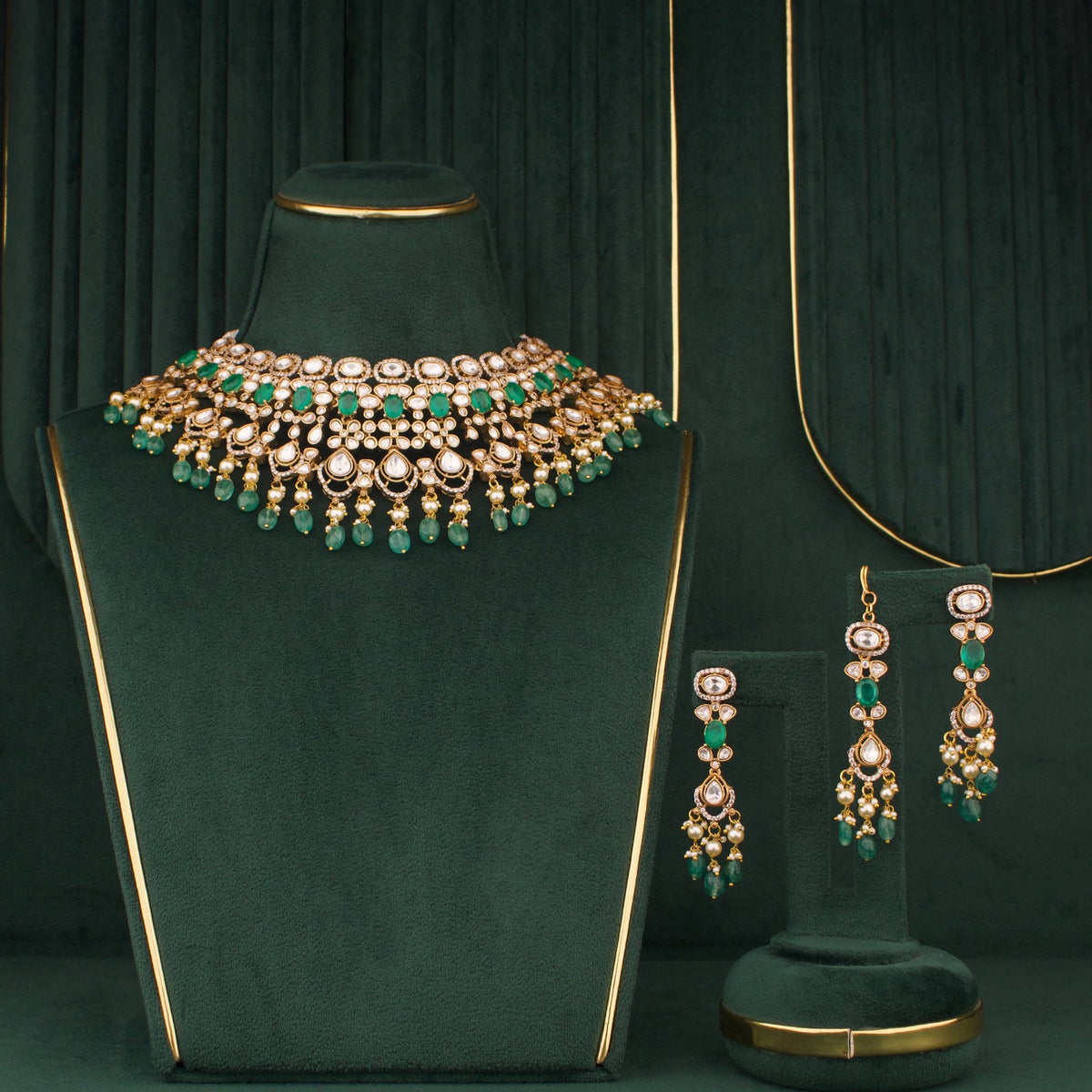 Radiant Bridal Victorian Choker With Earrings And Maang Tikka