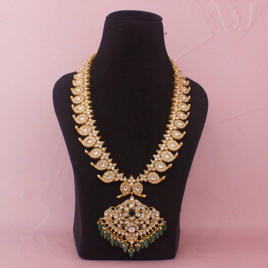 Traditional Jadau Kundan Reversible Mango Haram With Emerald Beads