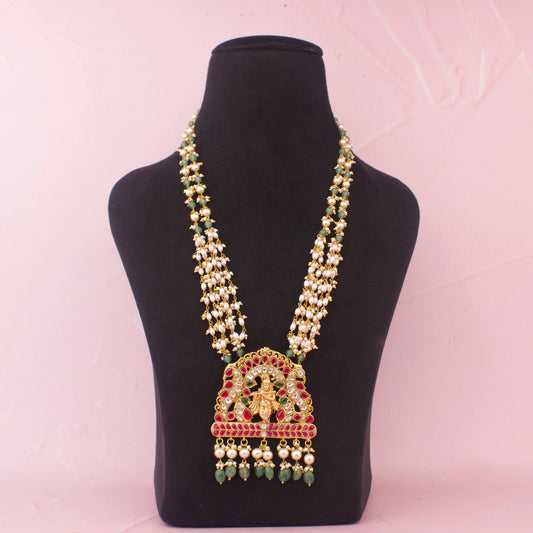 Imperial Long Haar Necklace With Flute-Playing Krishna Pendant In Jadau Kundan