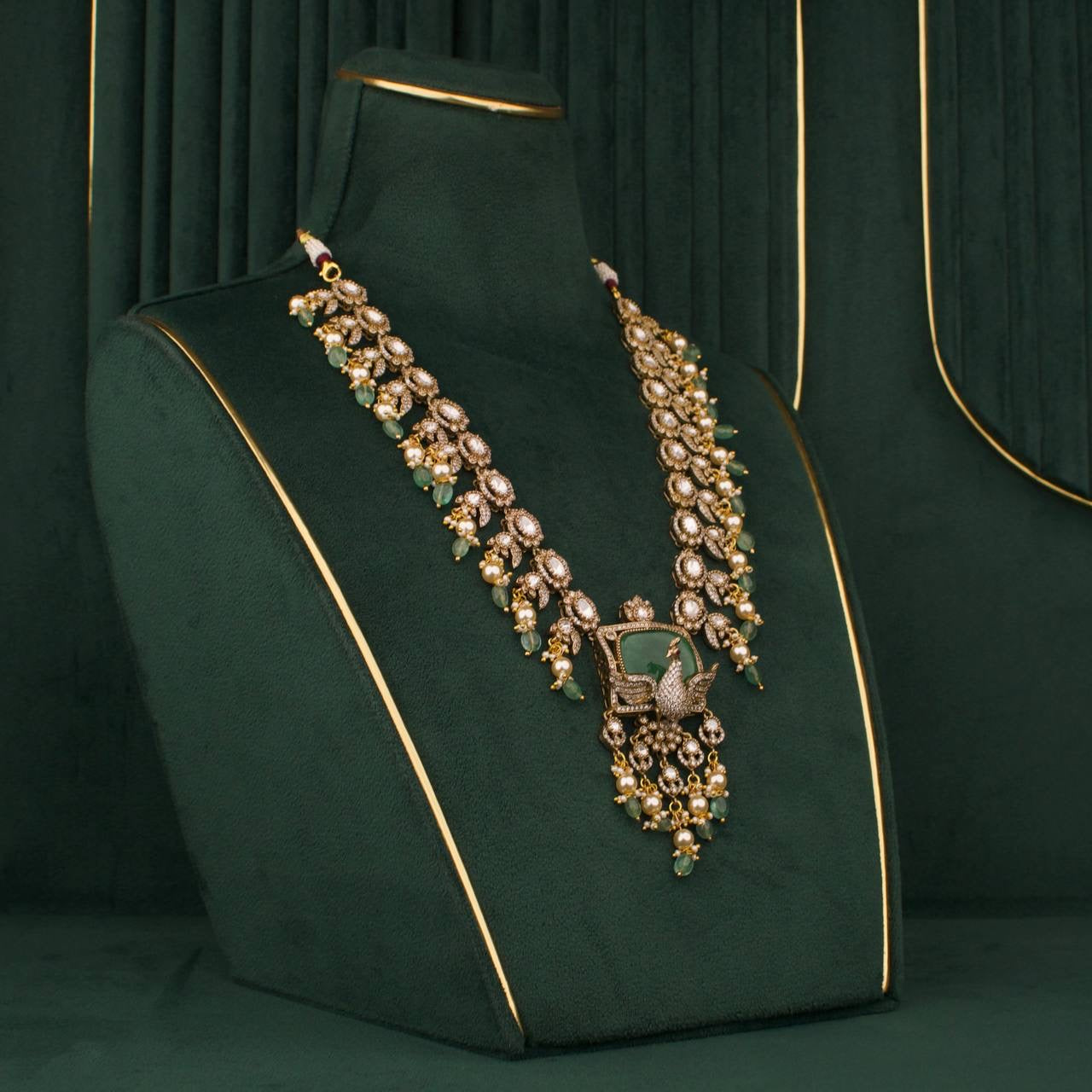 Grand intricate Design Fusion Kundan & Polki Victorian Necklace with Matching Earrings
