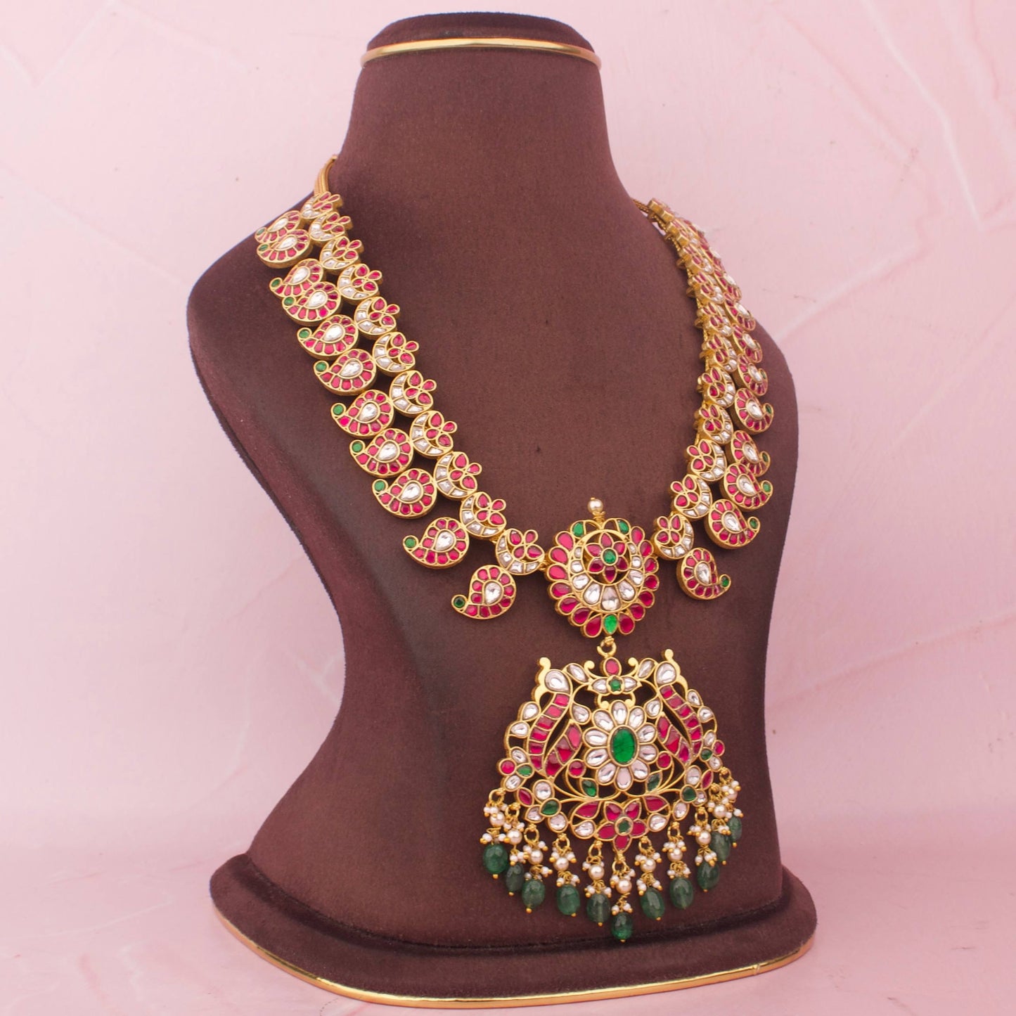 Heritage Jadau Kundan Mango Haram With Floral Pendant Design