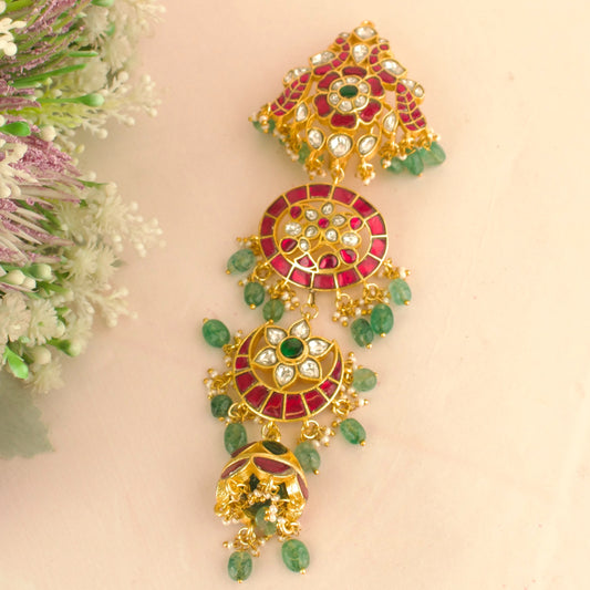 Traditional Floral Chandbali Design Jadau Kundan Hairpin
