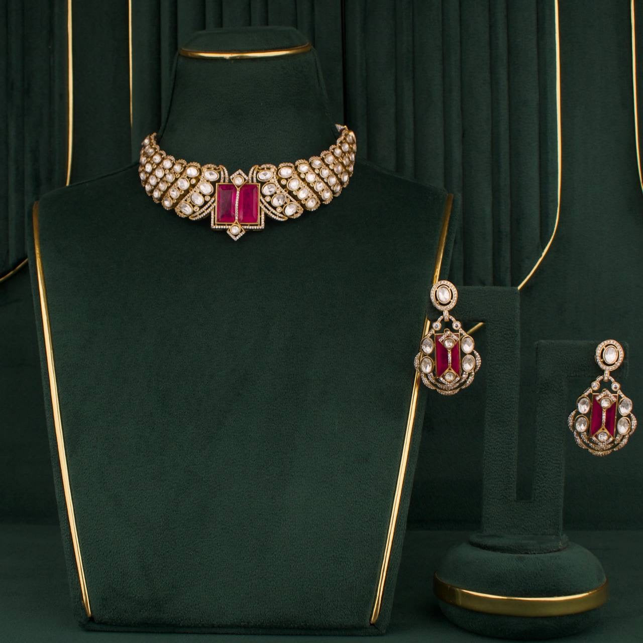 Premium Victorian Choker Set With Matching Earrings