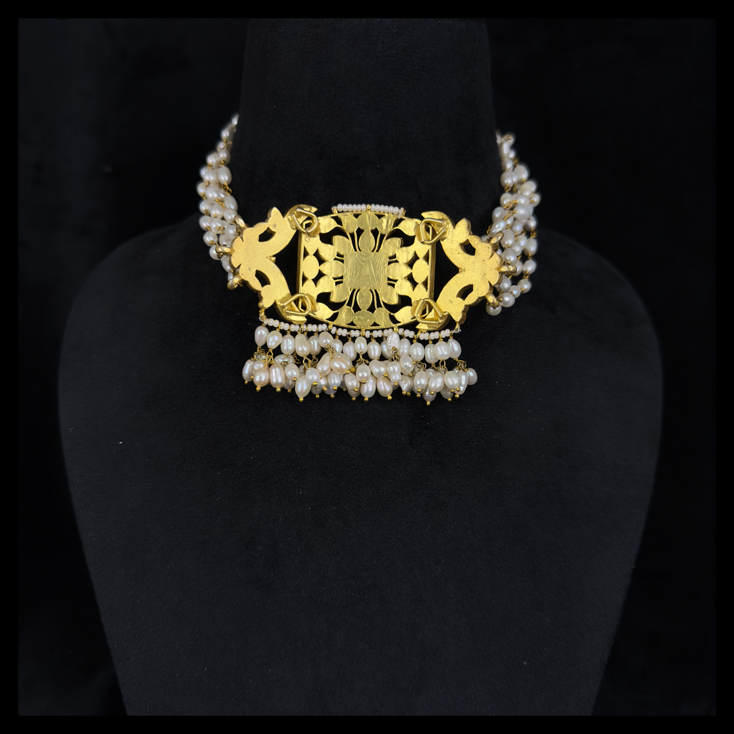 Traditional Jadau Kundan Choker Necklace with rice pearls