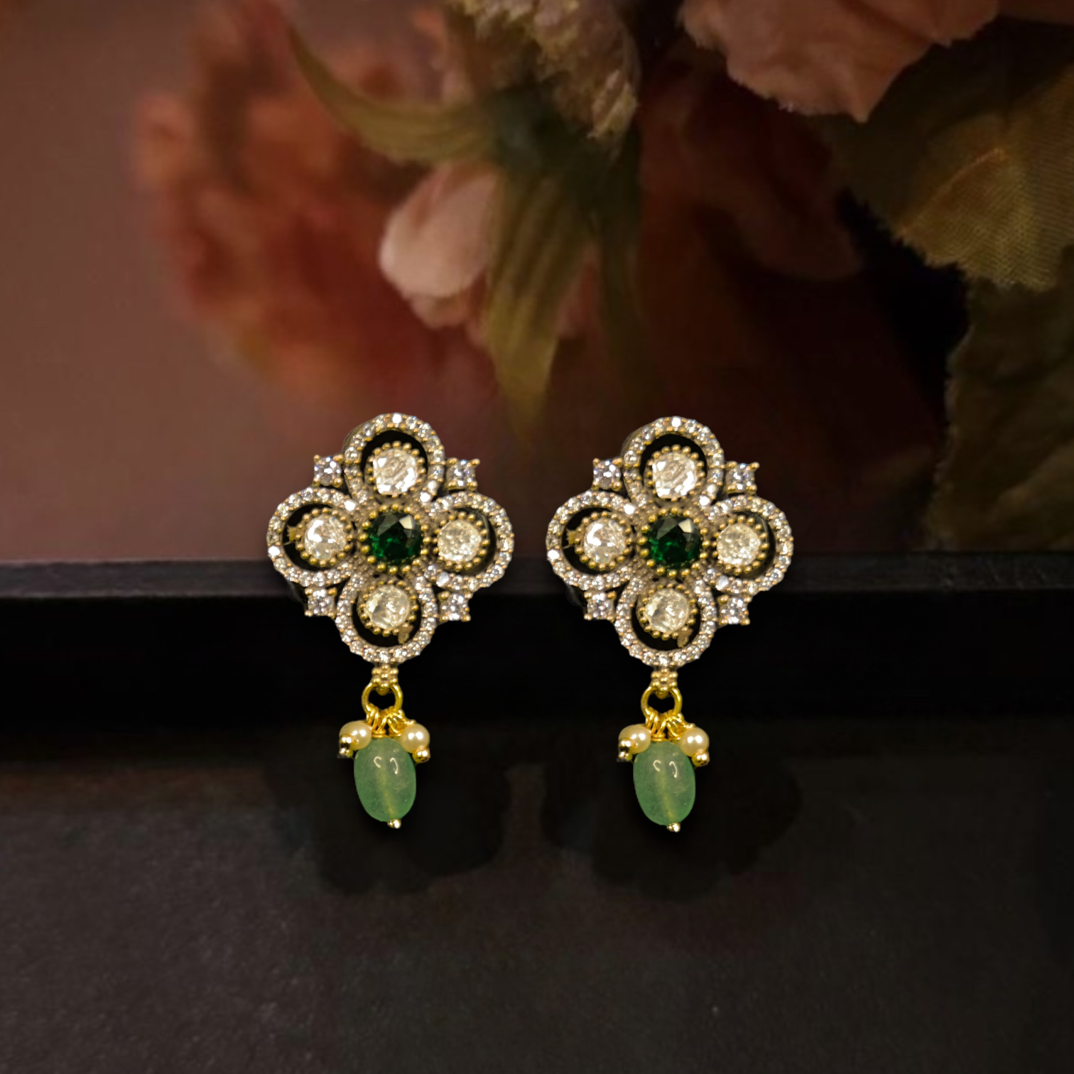 Minimalistic Victorian Studs with Russian beads as drops. This Victorian Jewellery Is available in Red & Green colour varaiants. 